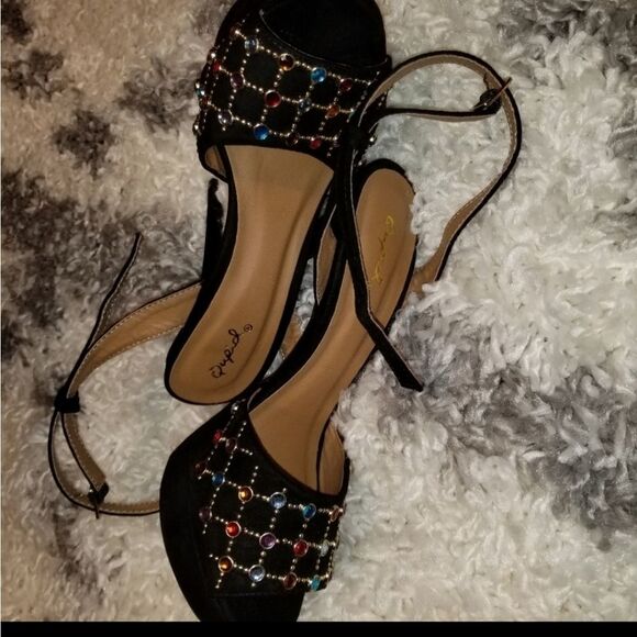 BRAND NEW QUPID JEWEL HIGH HEEL STILETTOS ADJUSTABLE ANKLE STRAP OPEN TOE SANDAL - Picture 6 of 16